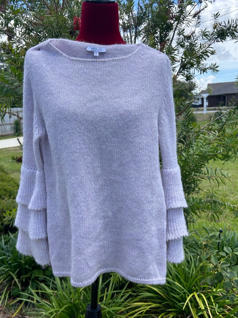 GIO & GIO Italy Mohair Blend Ruffle Sleeve Sweater S Soft Luxe